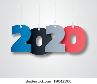 Happy New Year 2020 logo text design. Cover of business Planner for 2020 with wishes. Brochure design template, card, banner. 