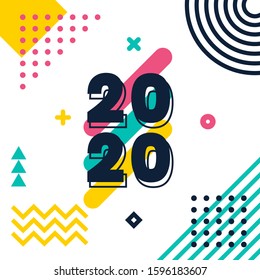 Happy New Year 2020 logo text design. memphis design Vector illustration.