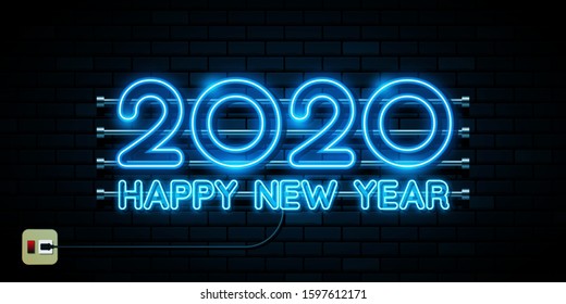 Happy New Year 2020 logo text design. Cover of business Planner for 2020 with wishes. Brochure design template, card, banner.