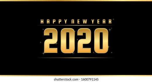 Happy New Year 2020 Logo Year Background Illustration Vector Wallpaper for Social Media Banner Greeting Content Gold And Black