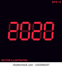 Happy New Year 2020 logo.Stereoscopic numbers.Electronic dial red light stereo.Colorful glitch.Vector illustration. Isolated on black background.