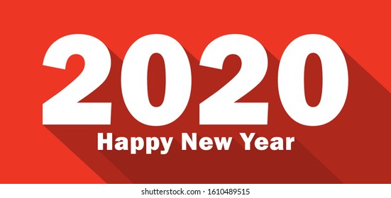 Happy New Year 2020 Long Shadow Design Template. Modern Design for Calendar, Invitations, Greeting Cards, Holidays Flyers or Prints.