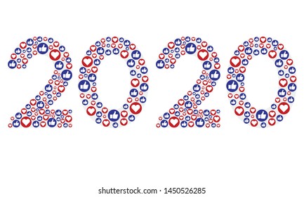 Happy New Year 2020 with love and like social icons - illustration - Vector EPS