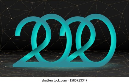 Happy New Year 2020. Luminous numbers on a background made of triangles. Vector illustration.