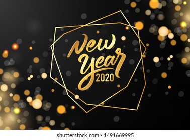 Happy New Year 2020. luxury design composition and shiny gold color. Eps10 Vector.