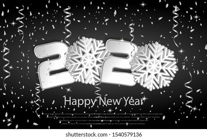 Happy New Year 2020. Luxury background with silver sparkling shiny numbers. Vector Illustration for holiday greeting card, invitation, calendar, poster or banner.
