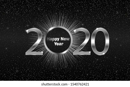 Happy New Year 2020. Luxury background with silver sparkling shiny numbers. Vector Illustration for holiday greeting card, invitation, calendar, poster or banner.