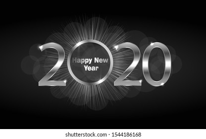 Happy New Year 2020. Luxury background with silver sparkling shiny numbers. Vector Illustration for holiday greeting card, invitation, calendar, poster or banner.
