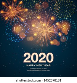 Happy New Year 2020 - Marry Christmas background with fireworks 2020 - Vector illustration