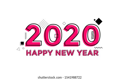 
Happy New Year 2020 with memphis style and flat design. Twenty Twenty