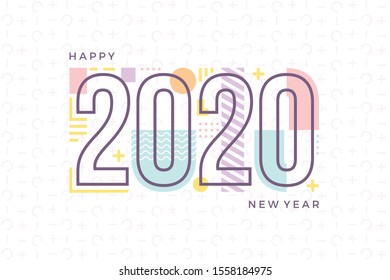 Happy new year 2020 with memphis geometric design style