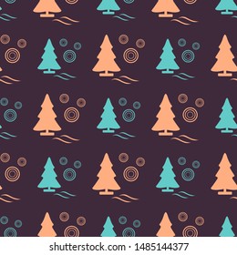 Happy new year 2020, Merry Christmas. Vector seamless pattern with Christmas trees. Design for poster, party card, wrapping, fabric, print.