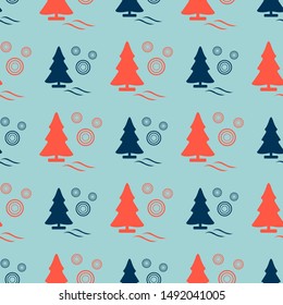 Happy new year 2020, Merry Christmas. Vector seamless pattern with Christmas trees. Design for poster, party card, wrapping, fabric, print.