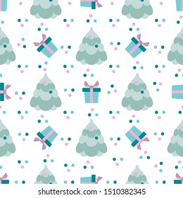Happy new year 2020, Merry Christmas vector seamless pattern with Christmas tree, gift. Design for web page, presentation, print.