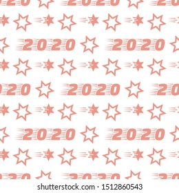 Happy New Year 2020, Merry Christmas seamless pattern. Vector illustration with stars and numbers 2020. Festive background. Design for packaging paper, fabric, print.