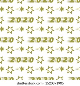 Happy New Year 2020, Merry Christmas seamless pattern. Vector illustration with stars and numbers 2020. Festive background. Design for packaging paper, fabric, print.