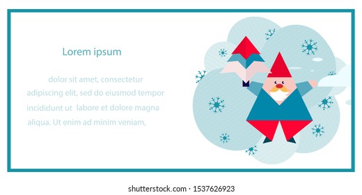 Happy new year 2020, Merry Christmas. Vector illustration with origami Santa Claus, Christmas tree and snowflakes. Festive background. Design for card, website, print.