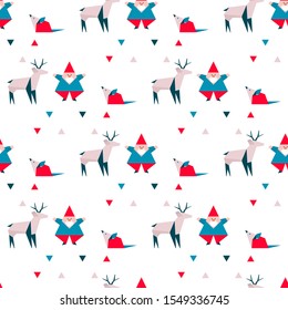 Happy new year 2020, Merry Christmas. Vector seamless pattern with origami Santa Claus, deer, mouse. Design for packaging paper, fabric, print.