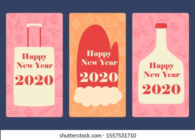 Happy New Year 2020 and Merry Christmas wishes greeting card template background design in vector