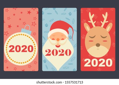 Happy New Year 2020 and Merry Christmas wishes greeting card template background design in vector