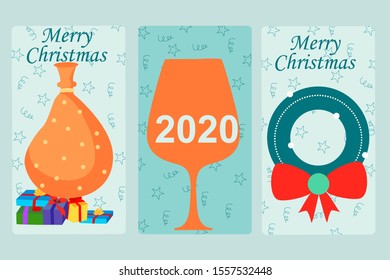 Happy New Year 2020 and Merry Christmas wishes greeting card template background design in vector
