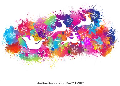 Happy New Year 2020. Merry Christmas. Logo icon design. Background. Colorful paint drops ink splashes. Vector illustration.