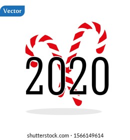 Happy new year 2020, Merry Christmas. Lettering 2020. New Year. Happy New Year. logo. Text, typography. Christmas candy. Greeting card, poster, print.