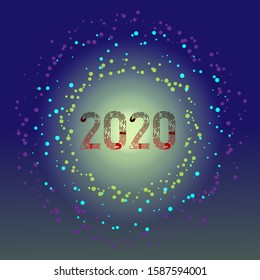 Happy New Year 2020, Merry Christmas. Holiday background, poster. Vector Illustration