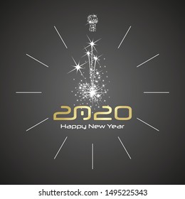 Happy New Year 2020 midnight light firework elegant clock gold shining numbers black background