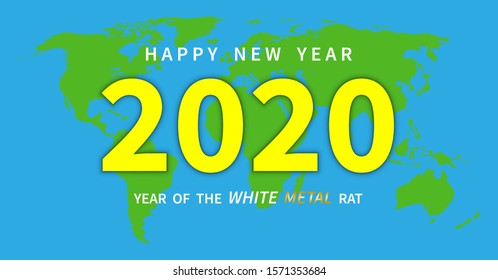 Happy New Year 2020. Minimalistic text template for the cover of a business diary for 2020 with wishes. Design template for brochure, card, banner. Vector illustration. Isolated on white background.