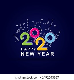 Happy New Year 2020 modern text design.Cover of business diary for 2020 with wishes.Brochure design template, card, banner.Vector illustration.