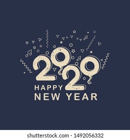 Happy New Year 2020 modern text design. Cover of business diary for 2020 with grunge texture.Brochure design template, card, banner.