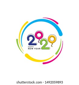 Happy New Year 2020 modern text design.Cover of business diary for 2020.Brochure design template, card, banner.Vector illustration.Isolated on white background.
