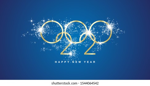 Happy New Year 2020 modern design with sparkle firework gold white blue greeting card