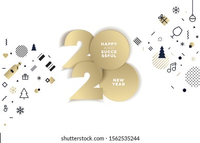 Happy New Year 2020. Modern vector illustration concept for background, greeting card, website and mobile website banner, party invitation card, social media banner, marketing material.