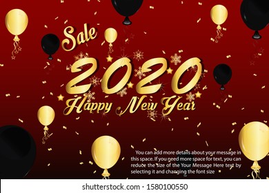 happy new year 2020 modern background, greeting card design template. Party poster, banner or invitation. Gold glitter decoration. Xmas vector