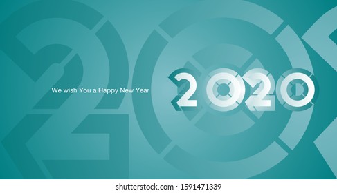 Happy New Year 2020 modern high technology design numbers trendy sea green background