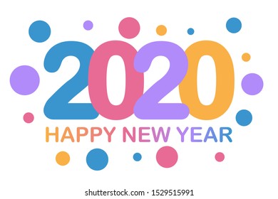 Happy New Year 2020 multicolor logo text design. Design template for diary, brochure, Xmas card, sale banner, invitation. Holiday banner on white backdrop. Color gradient congratulation text.