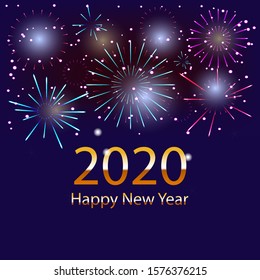 Happy New Year 2020 with multicolor firework and star