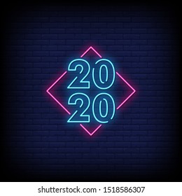 Happy New Year 2020 neon signs style text vector