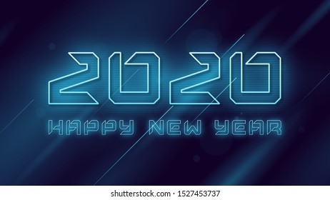 Happy New Year 2020 neon flashing vector design, template, background.