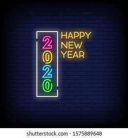 Happy New year 2020 Neon Signs Style Text Vector