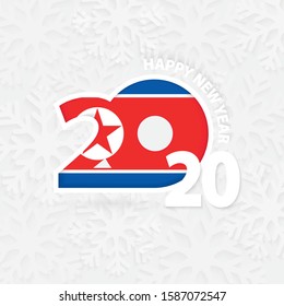 Happy New Year 2020 for North Korea on snowflake background. Greeting Korea with new 2020 year.