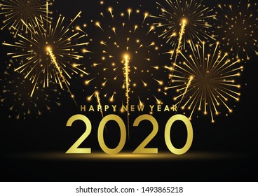 Happy new year 2020 on fireworks background