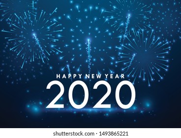 Happy new year 2020 on fireworks background