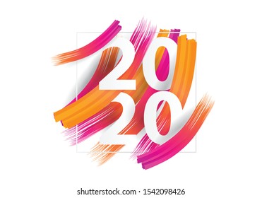 happy new year 2020. 2020 Year on the background imitation of a colorful brushstroke