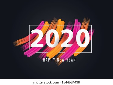  happy new year 2020. 2020 Year on the background imitation of a colorful brushstroke