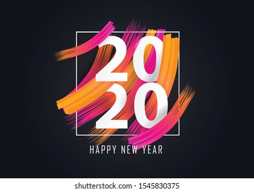  happy new year 2020. 2020 Year on the background imitation of a colorful brushstroke