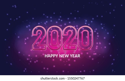 Happy new year 2020 on night sky.Vector design greeting card.