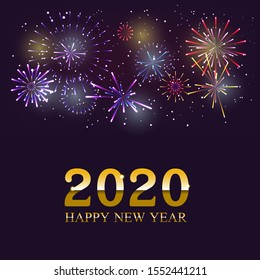 Happy new year 2020 on fireworks background